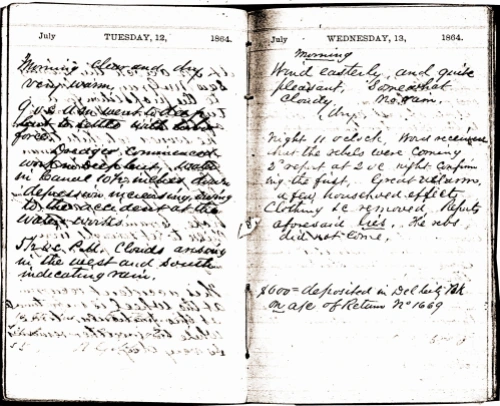 July 1864 diary page from C & D Canal Manager