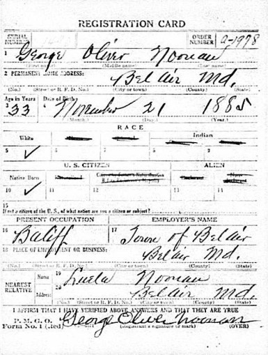 George Noonan World War I draft registration card